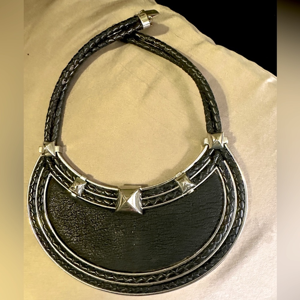 Leather and metal statement necklace